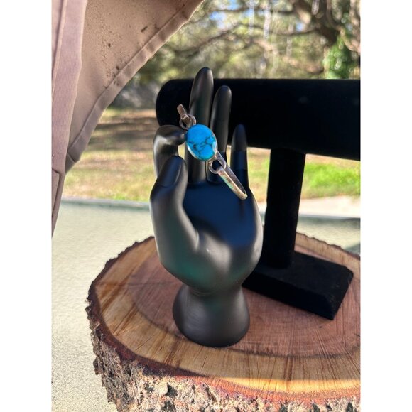 VTG Taxco Mexico Signed 950 SS Britannia Turquoise Bangle Bracelet Sz 7  23.7g - Picture 1 of 10